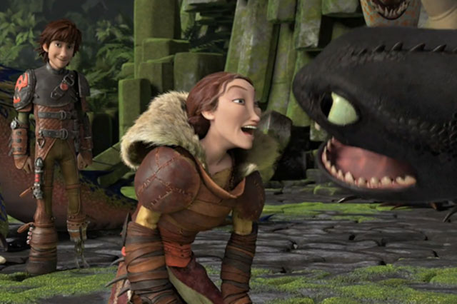 Hiccup, Valka, and Toothless 
